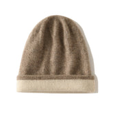 Double Layer Cable Knit Reversible Two-Tone Cashmere Beanie Hat