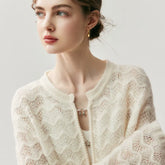 Lightweight Women's Openwork Knit Soft Cashmere Silk Sweater Cardigan