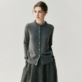 Elegant Jewel Neck Button Front Embellished Collar Cashmere Sweater Cardigan