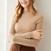 Women's Pure Cashmere Mock Neck Soft Knit Slim Fit Sweater