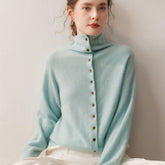 Soft Chic High-Neck Cashmere-Wool Button-Up Cardigan