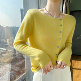 Soft Lightweight Cashmere Cardigan Sweater Boat Neck Button Front Knit Top