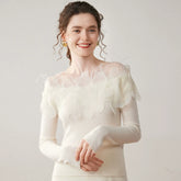 Women's Cashmere Swan Neck Floral Mesh Knit Top Sweater