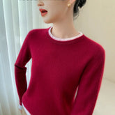 Women's Color-Blocked Contrast Trim Crew Neck Cashmere Sweater