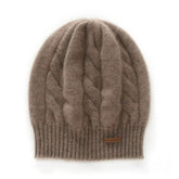 Cable-Knit Cashmere Soft Warm Beanie Hat Twisted Flower Cap