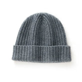 Chunky Ribbed Cashmere Beanie Hat Fold Over Knitted Cap