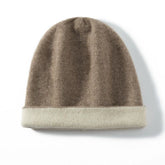 Women Soft Double-Layer 100% Pure Cashmere Winter Beanie Cap