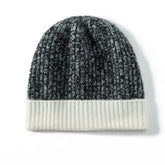 Two-Tone Cashmere Ribbed Knit Cashmere Beanie Hat
