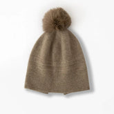 Winter Warm Knitted Hat Cashmere Beanie with Fur Pom-Pom