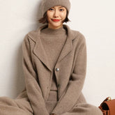 Lapel Button Front Knit Cashmere Sweater Cardigan Jacket with Collar