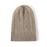 Pure Cashmere Hat Women Winter Knitted Twisted Flower Cap Beanies