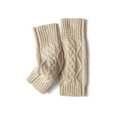 Soft Cable-Knit Cashmere Wrist Warmers Fingerless Gloves