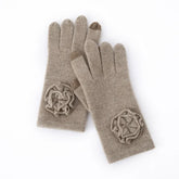 Cashmere Knitted Gloves Full Fingers Mitten with Crochet Flower