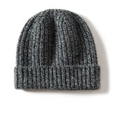 Warm Ribbed Cashmere Beanie Cap Knit Hat with Folded Cuff