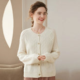 Cable Knit Twisted Flower Button Cashmere Sweater Cardigan