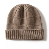 Ribbed Cashmere Checkerboard Knit Cuffed Beanie