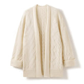 Mid-Length Knitted Open-Front Women's Loose Cashmere Cardigan