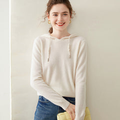 Women’s Cashmere Knit Fit Pullover Sweater Knit Hoodie with Drawstring