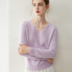 Women’s Pure Cashmere Soft Minimalist V-Neck Knit Pullover Sweater