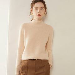 Cashmere Turtleneck Soft Warm Fine Knit Pullover Sweater with Ribbed Trim