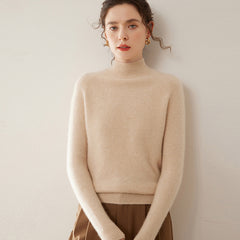 Women’s Soft Cashmere Mock Neck Warm Knit Sweater Pullover with Ribbed Trim
