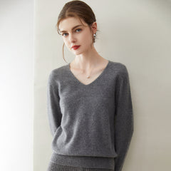 Women’s Pure Cashmere Soft Minimalist V-Neck Knit Pullover Sweater