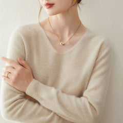 Women’s Pure Cashmere Soft Minimalist V-Neck Knit Pullover Sweater