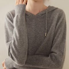 Women’s Cashmere Knit Fit Pullover Sweater Knit Hoodie with Drawstring