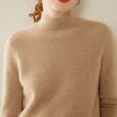 Cashmere Turtleneck Soft Warm Fine Knit Pullover Sweater with Ribbed Trim