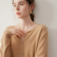 Women’s Cashmere Soft Round Neck Knit Sweater Button-front Loose Cardigan