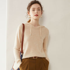 Women’s Cashmere Knit Fit Pullover Sweater Knit Hoodie with Drawstring