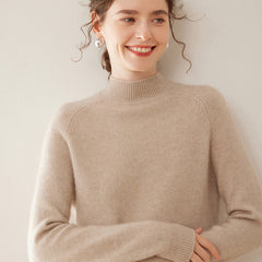 Women’s Soft Cashmere Mock Neck Warm Knit Sweater Pullover with Ribbed Trim