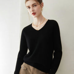 Women’s Pure Cashmere Soft Minimalist V-Neck Knit Pullover Sweater