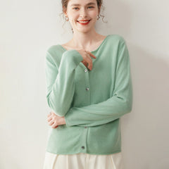 Women’s Cashmere Soft Round Neck Knit Sweater Button-front Loose Cardigan