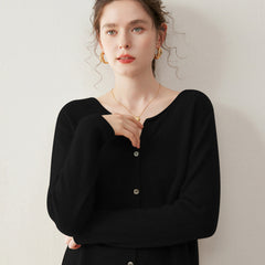 Women’s Cashmere Soft Round Neck Knit Sweater Button-front Loose Cardigan
