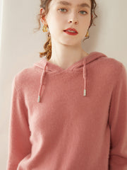 Women’s Cashmere Knit Fit Pullover Sweater Knit Hoodie with Drawstring