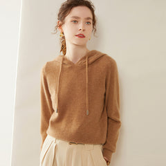 Women’s Cashmere Knit Fit Pullover Sweater Knit Hoodie with Drawstring