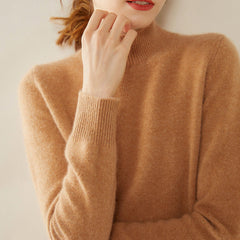 Cashmere Turtleneck Soft Warm Fine Knit Pullover Sweater with Ribbed Trim