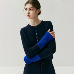 Women’s Contrast Trim Button-Up Knit Color Block Cardigan Sweater
