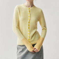 Women’s Contrast Trim Button-Up Knit Color Block Cardigan Sweater