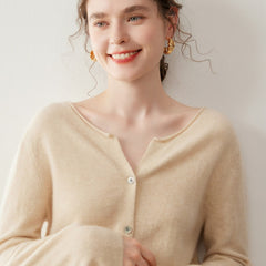 Women’s Cashmere Soft Round Neck Knit Sweater Button-front Loose Cardigan