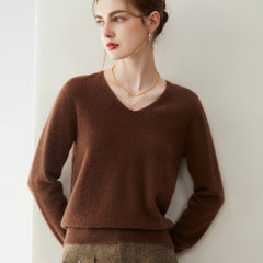 Women’s Pure Cashmere Soft Minimalist V-Neck Knit Pullover Sweater