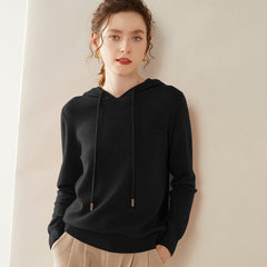 Women’s Cashmere Knit Fit Pullover Sweater Knit Hoodie with Drawstring