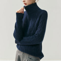 Cashmere Half-Zip Turtleneck Sweater Ribbed Knit Pullover with High Collar