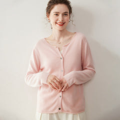 Women’s Cashmere Soft Round Neck Knit Sweater Button-front Loose Cardigan