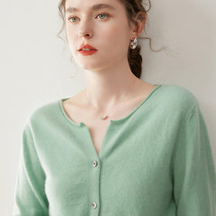 Women’s Cashmere Soft Round Neck Knit Sweater Button-front Loose Cardigan