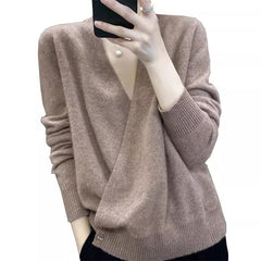 Women’s Cashmere Wool Wrap V-Neck Knit Fitted Waist Sweater