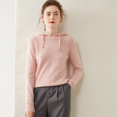 Women’s Cashmere Knit Fit Pullover Sweater Knit Hoodie with Drawstring