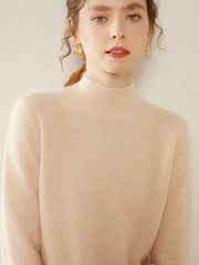 Cashmere Turtleneck Soft Warm Fine Knit Pullover Sweater with Ribbed Trim