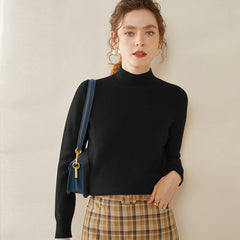 Cashmere Turtleneck Soft Warm Fine Knit Pullover Sweater with Ribbed Trim